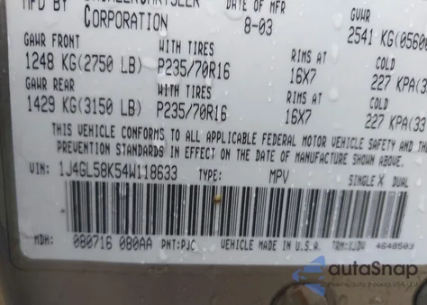 2004 Jeep Liberty Limited Edition z USA, uszkodzony, nr VIN 1J4GL58K54W118633